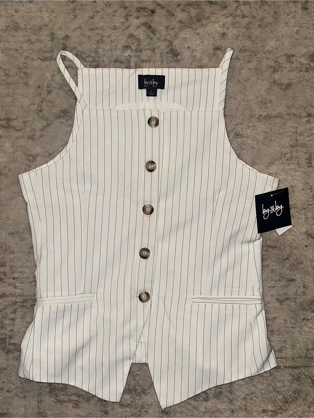 by&by Pinstripe Button-Front Sleeveless Vest White Size Large